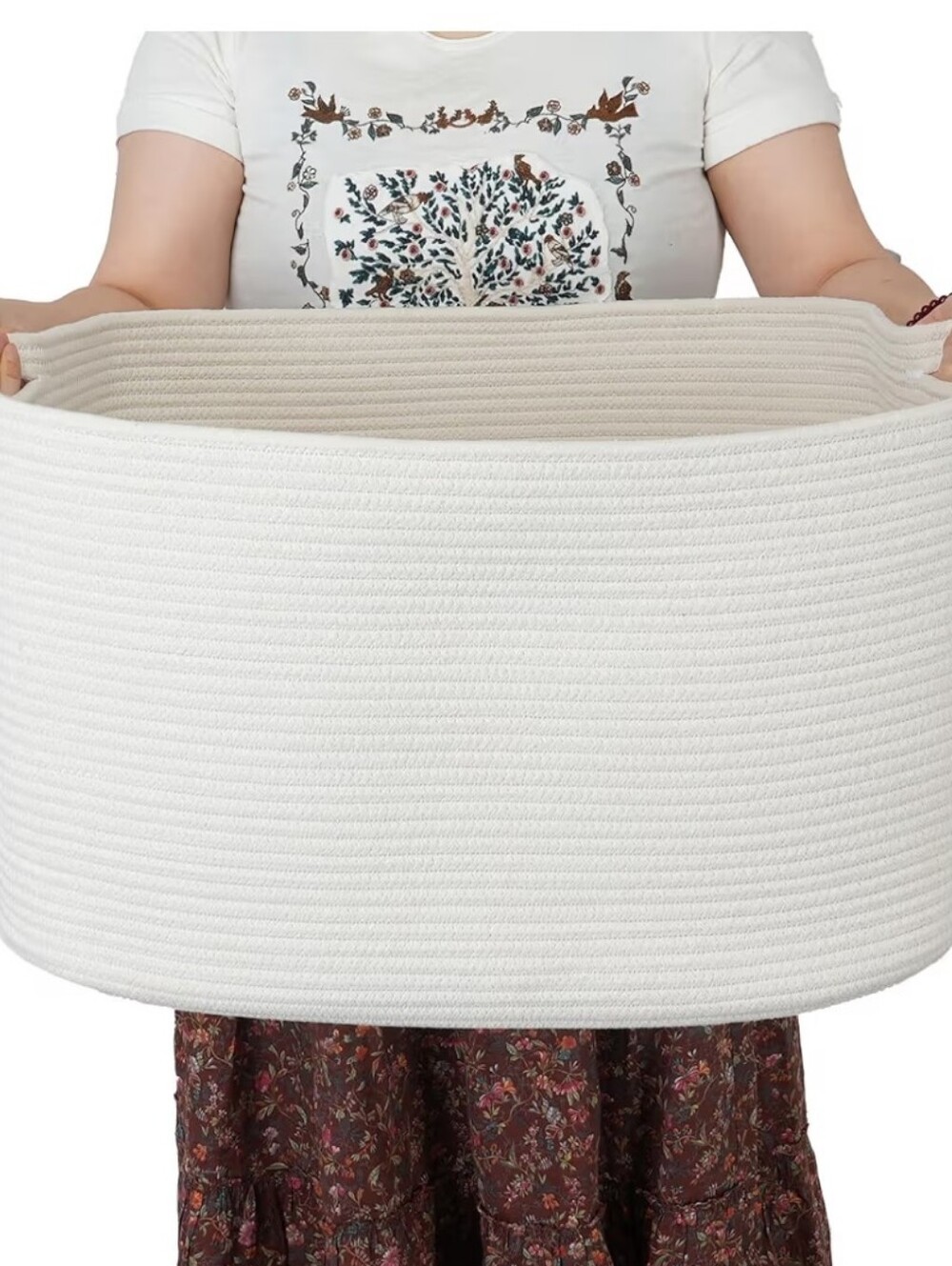 Larhe White Woven Cotton Rope Storage Basket